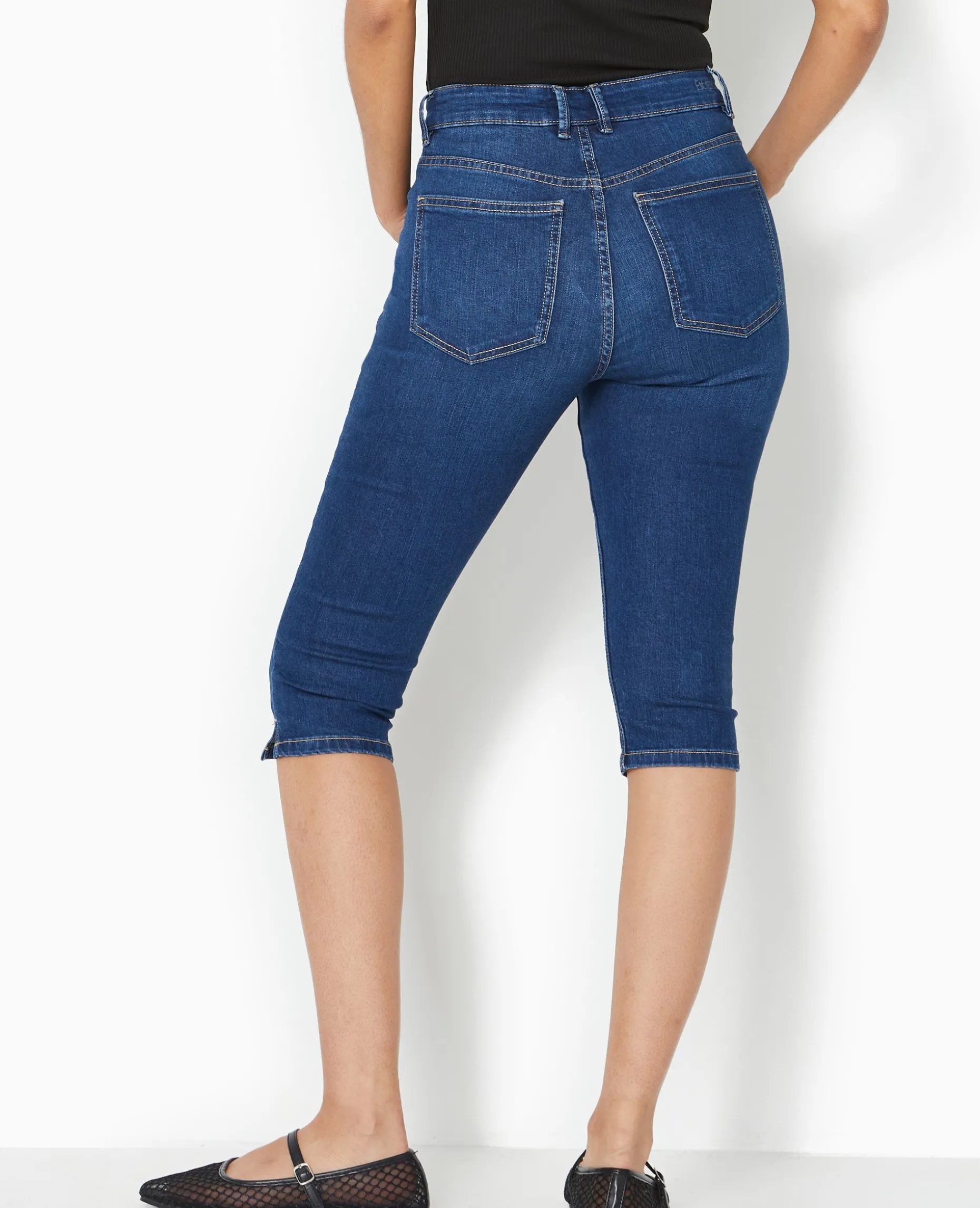 Corsaire Skinny En Jean Stretch Taille Haute - Bleu