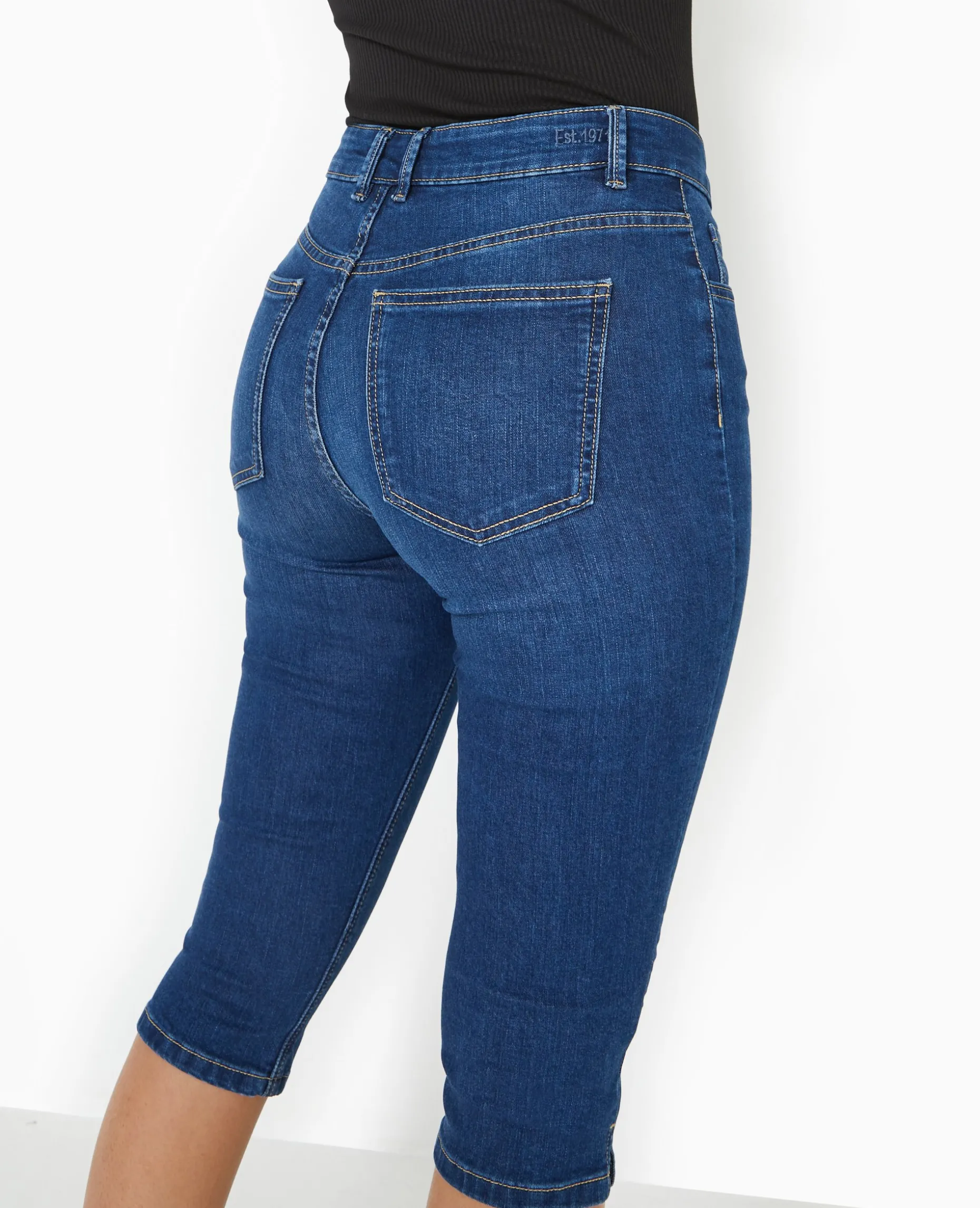 Corsaire Skinny En Jean Stretch Taille Haute - Bleu