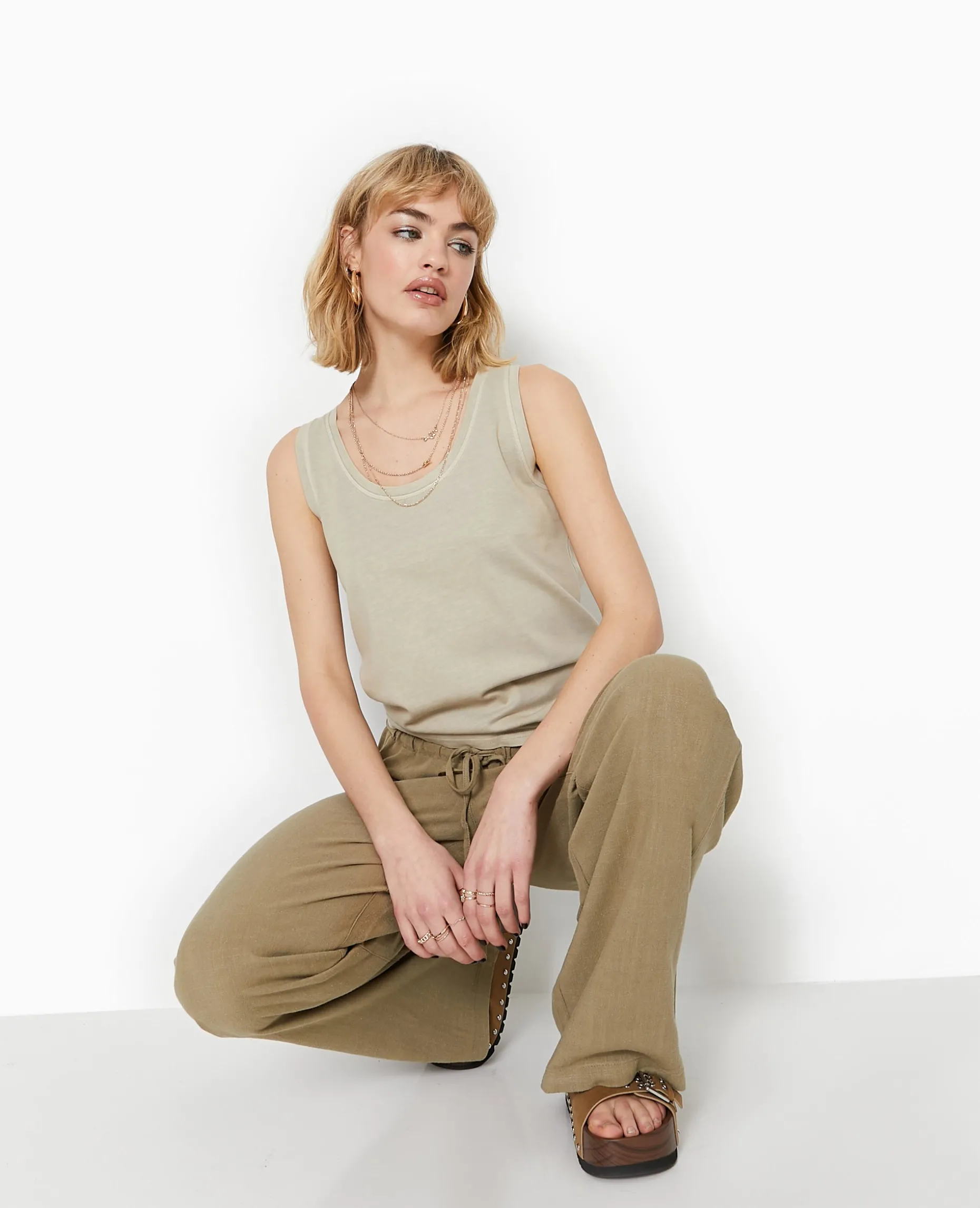 Débardeur Ample Avec Effet Acid Wash - Beige