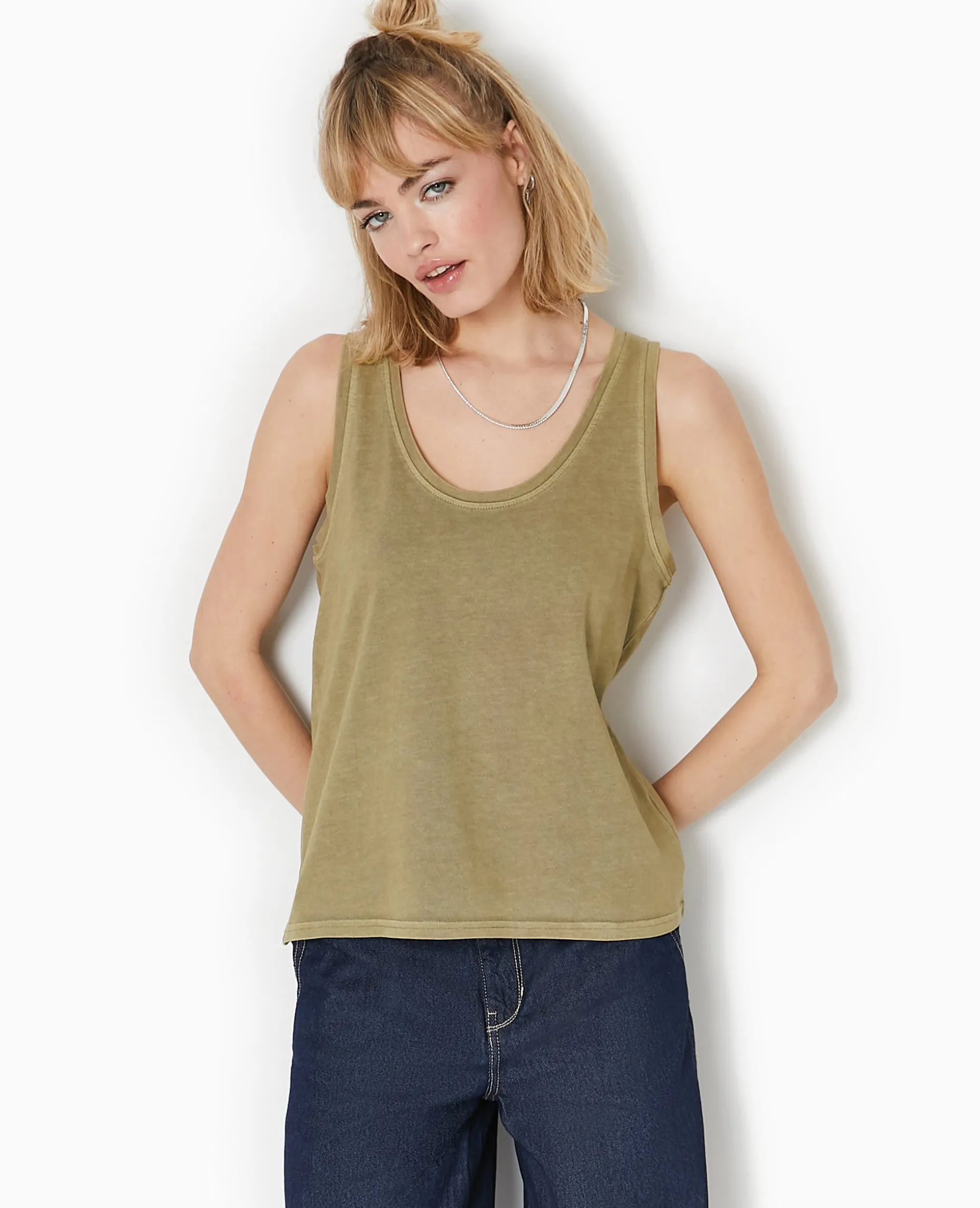 Débardeur Ample Avec Effet Acid Wash - Vert Kaki