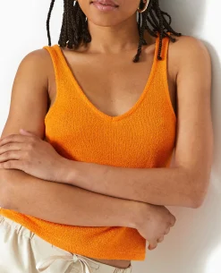Débardeur Col V En Maille Rustique - Orange