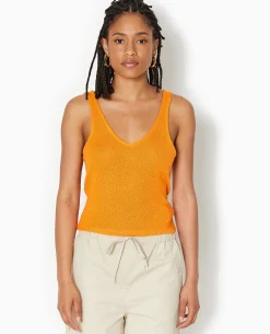 Débardeur Col V En Maille Rustique - Orange