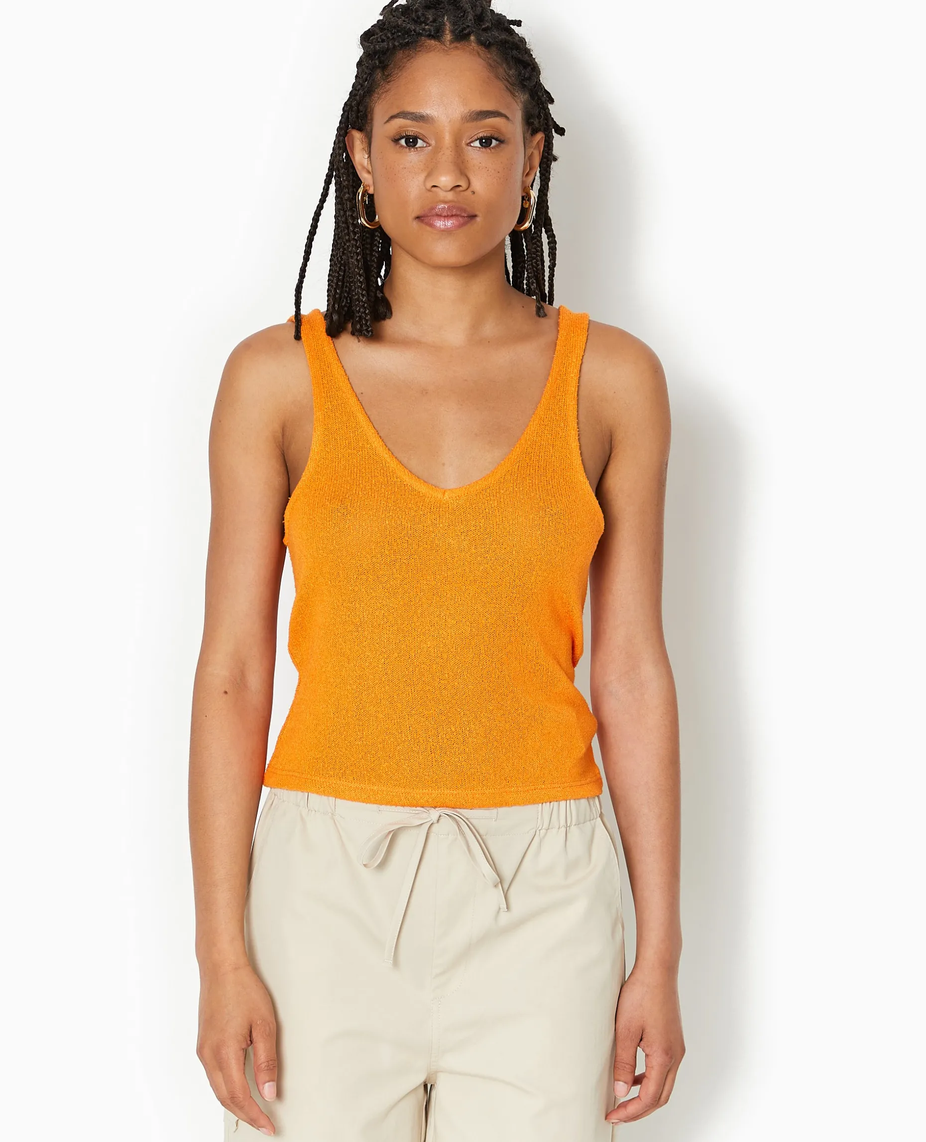 Débardeur Col V En Maille Rustique - Orange