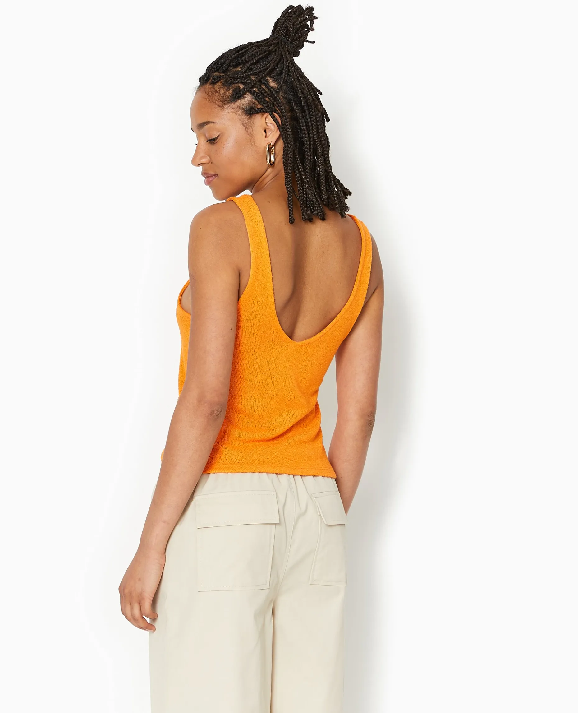Débardeur Col V En Maille Rustique - Orange