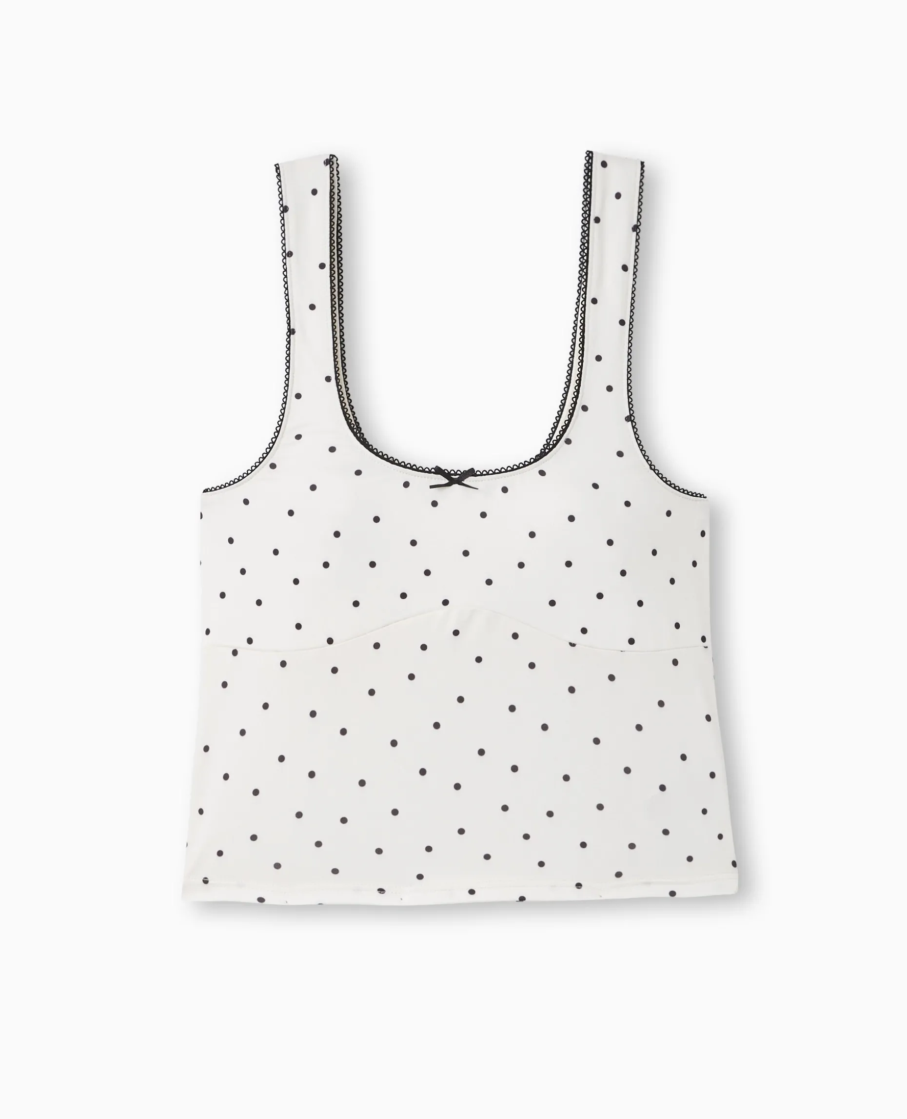 Débardeur Court Avec Nœud Motif Pois - Noir