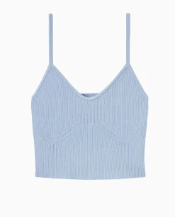 Débardeur Court En Maille - Bleu
