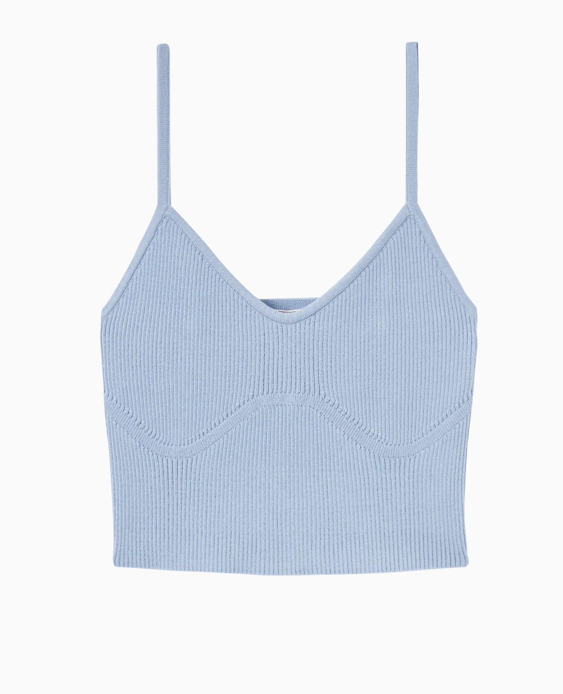 Débardeur Court En Maille - Bleu