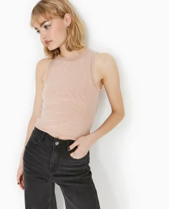 Débardeur Court En Maille Côtelée Acid Wash - Taupe