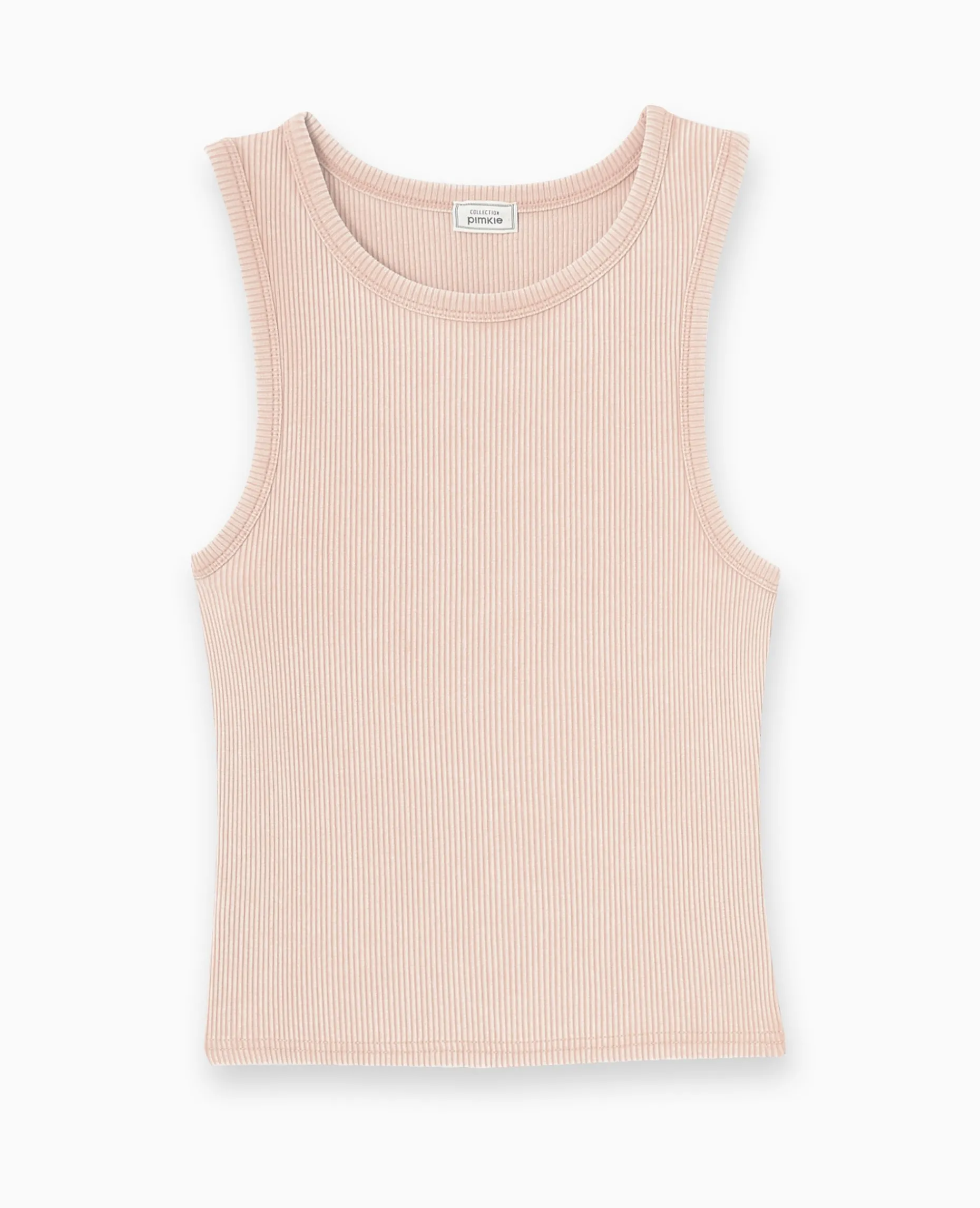 Débardeur Court En Maille Côtelée Acid Wash - Taupe
