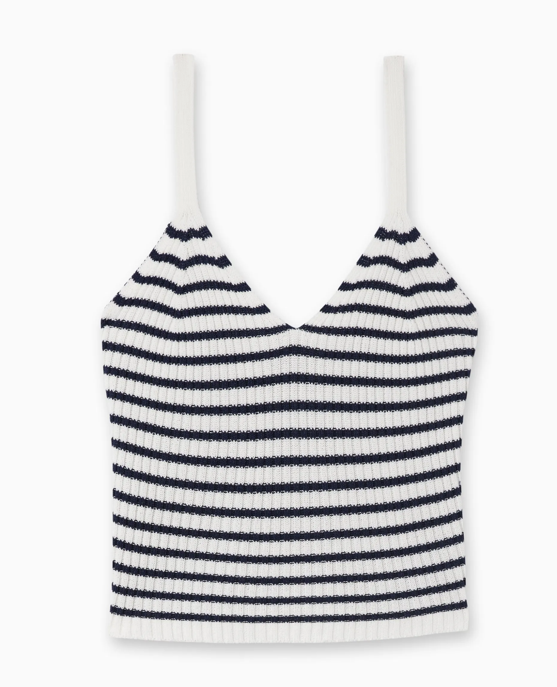 Débardeur En Maille Côtelée Rayée - Bleu Marine