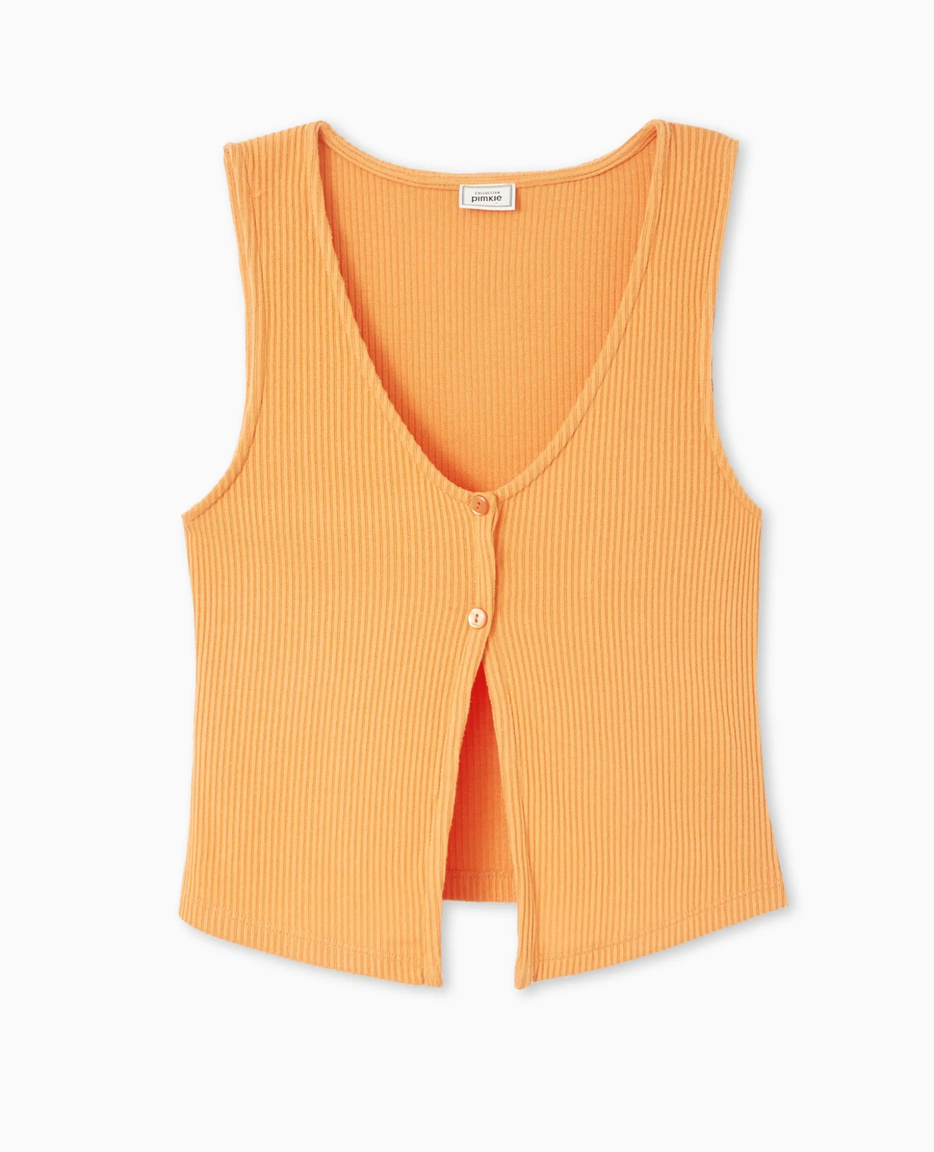 Débardeur En Maille Côtelée Avec 2 Boutons - Orange
