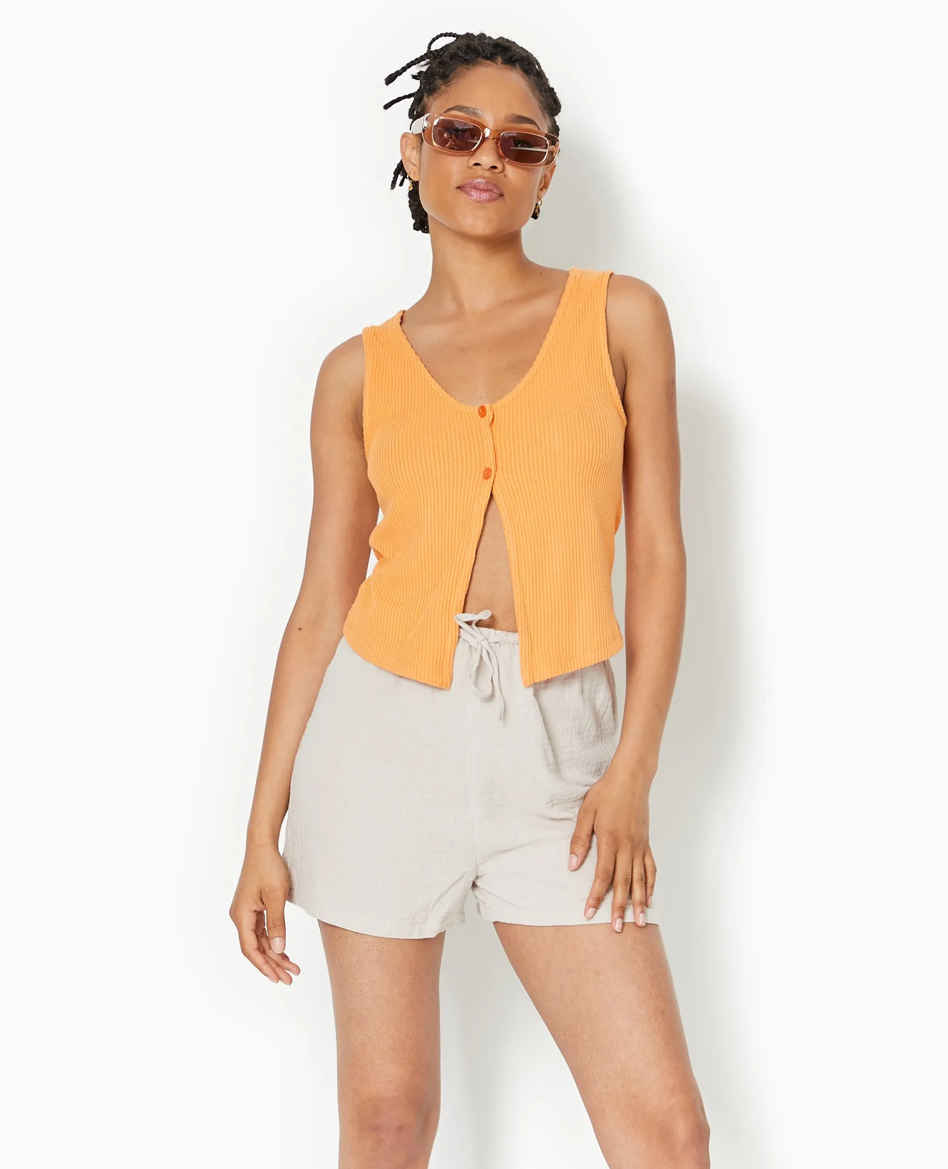 Débardeur En Maille Côtelée Avec 2 Boutons - Orange