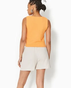 Débardeur En Maille Côtelée Avec 2 Boutons - Orange