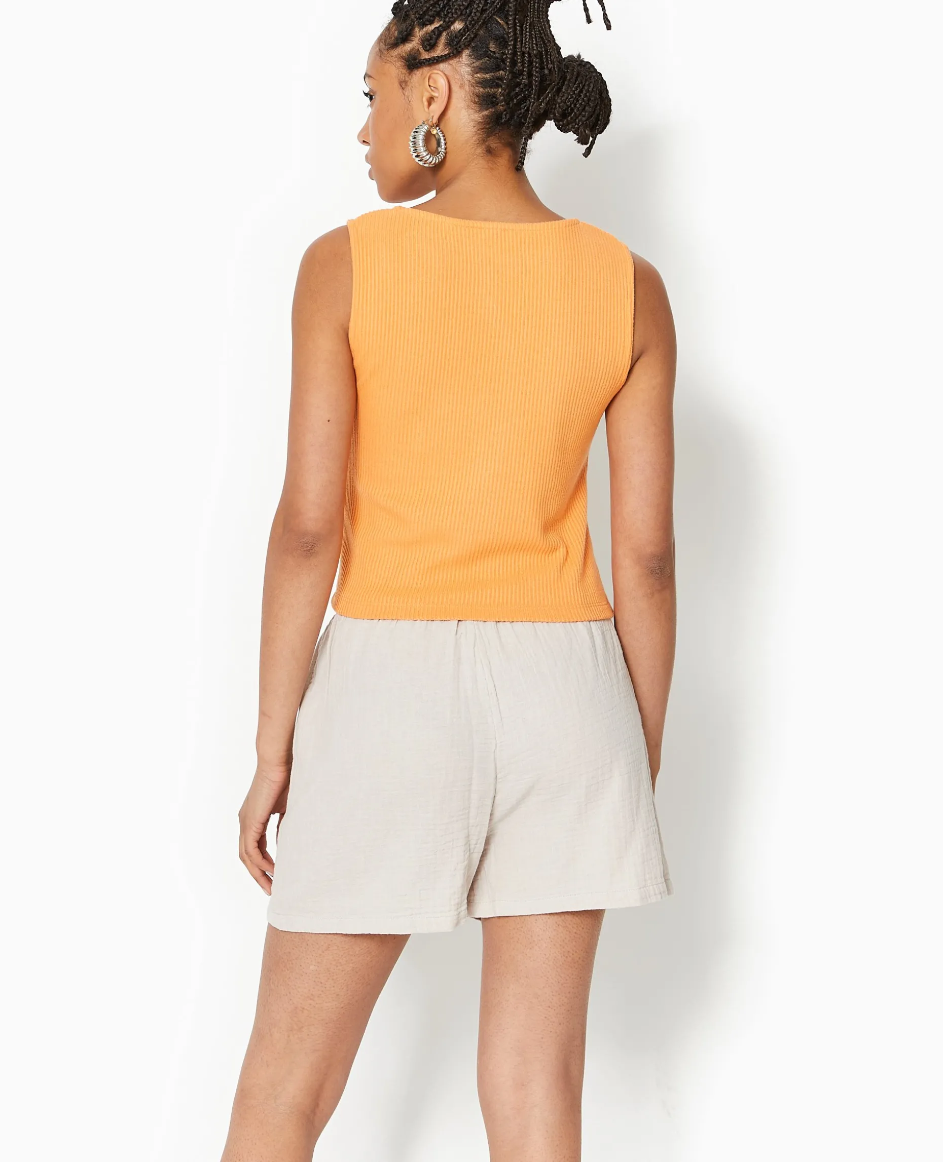 Débardeur En Maille Côtelée Avec 2 Boutons - Orange