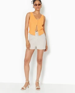 Débardeur En Maille Côtelée Avec 2 Boutons - Orange