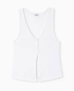Débardeur En Maille Côtelée Avec 2 Boutons - Blanc