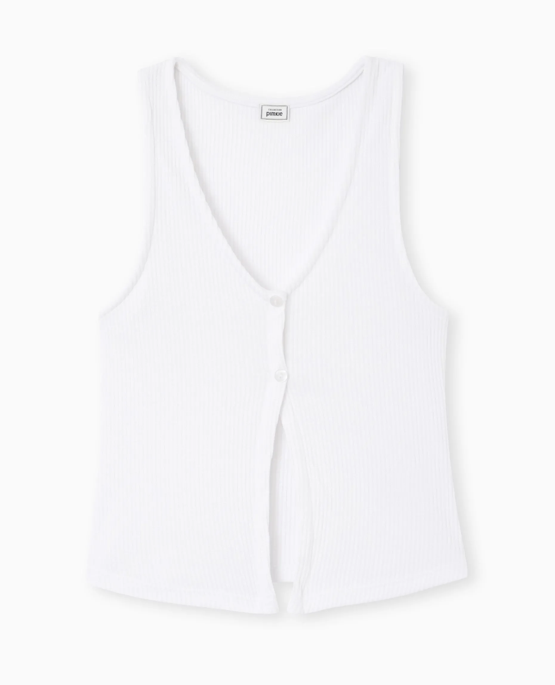 Débardeur En Maille Côtelée Avec 2 Boutons - Blanc