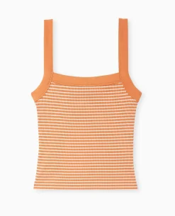 Débardeur En Maille Côtelée Rayée - Orange