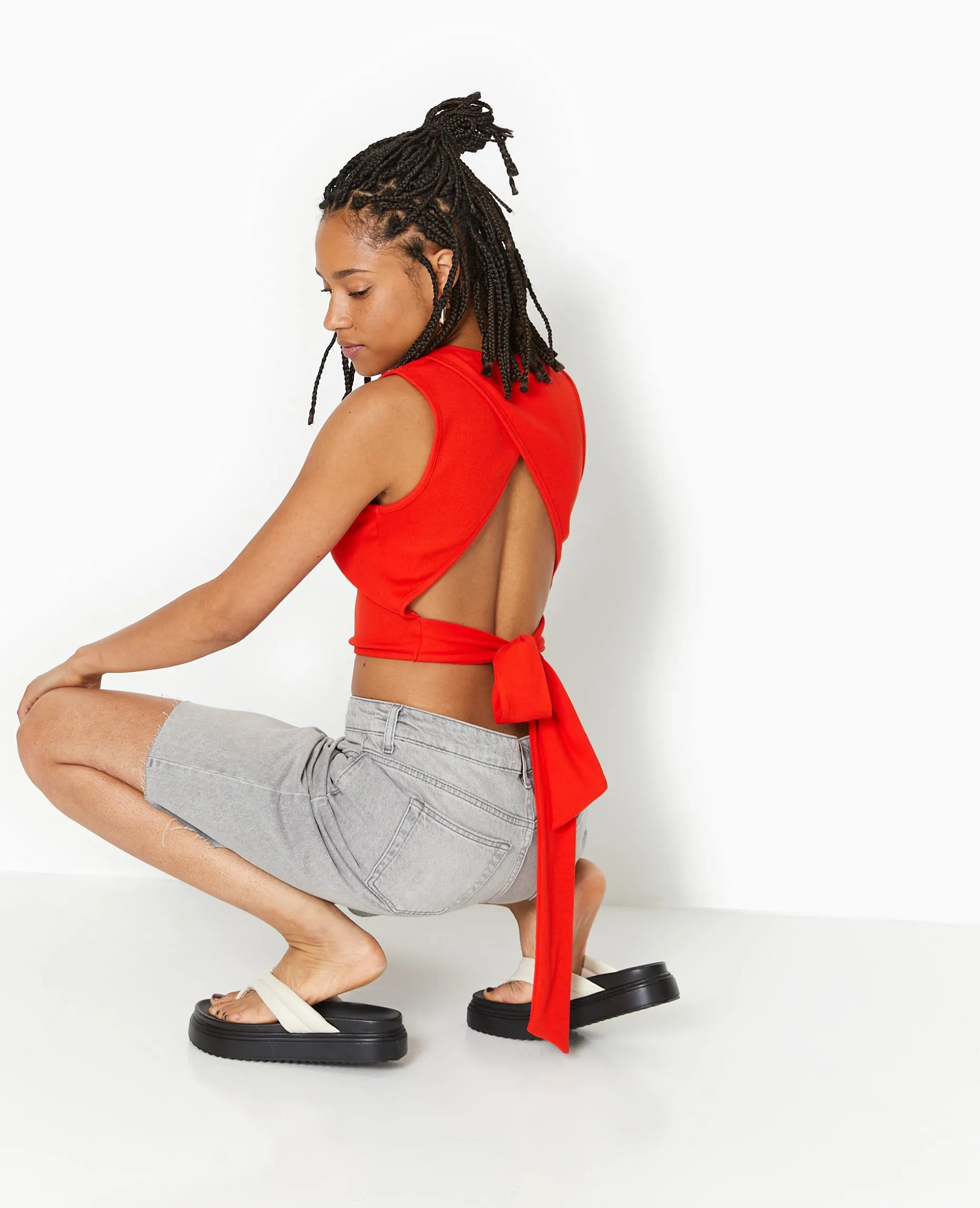 Débardeur En Maille Côtelée Avec Cut-out Dos - Rouge