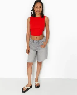 Débardeur En Maille Côtelée Avec Cut-out Dos - Rouge