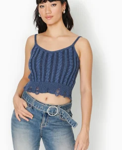 Débardeur En Maille Fantaisie Avec Effet Destroy - Bleu