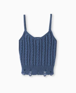 Débardeur En Maille Fantaisie Avec Effet Destroy - Bleu