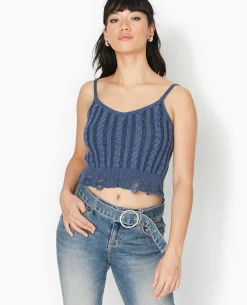 Débardeur En Maille Fantaisie Avec Effet Destroy - Bleu