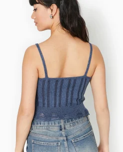 Débardeur En Maille Fantaisie Avec Effet Destroy - Bleu
