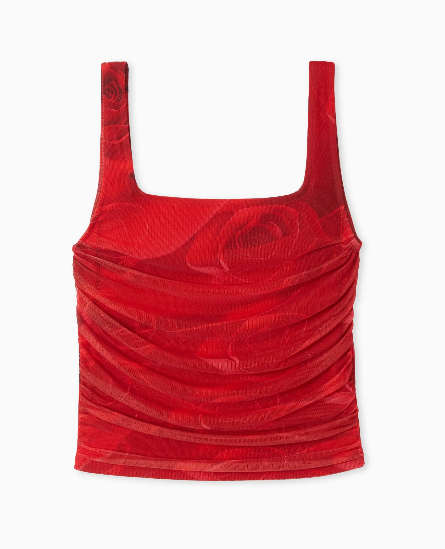 Débardeur En Mesh Motif Roses - Rouge