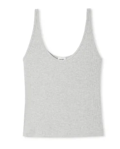 Débardeur Maille Côtelée Col V - Gris Chiné