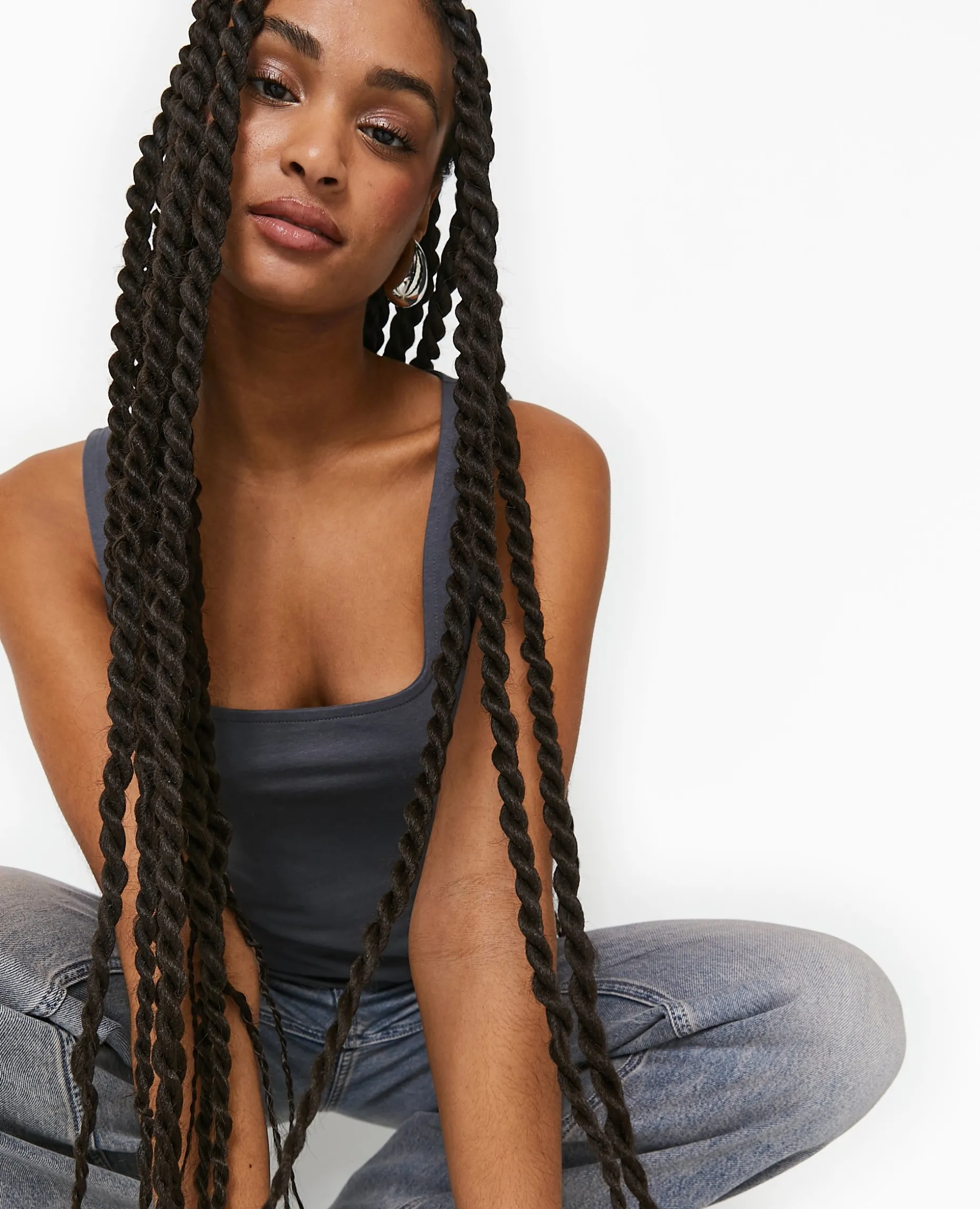 Débardeur Stretch Encolure Carrée - Gris Foncé