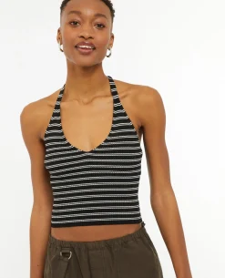 Dos-nu En Maille Tricot Rayée - Noir