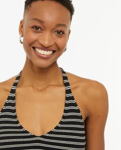 Dos-nu En Maille Tricot Rayée - Noir
