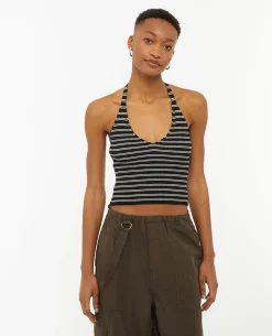 Dos-nu En Maille Tricot Rayée - Noir