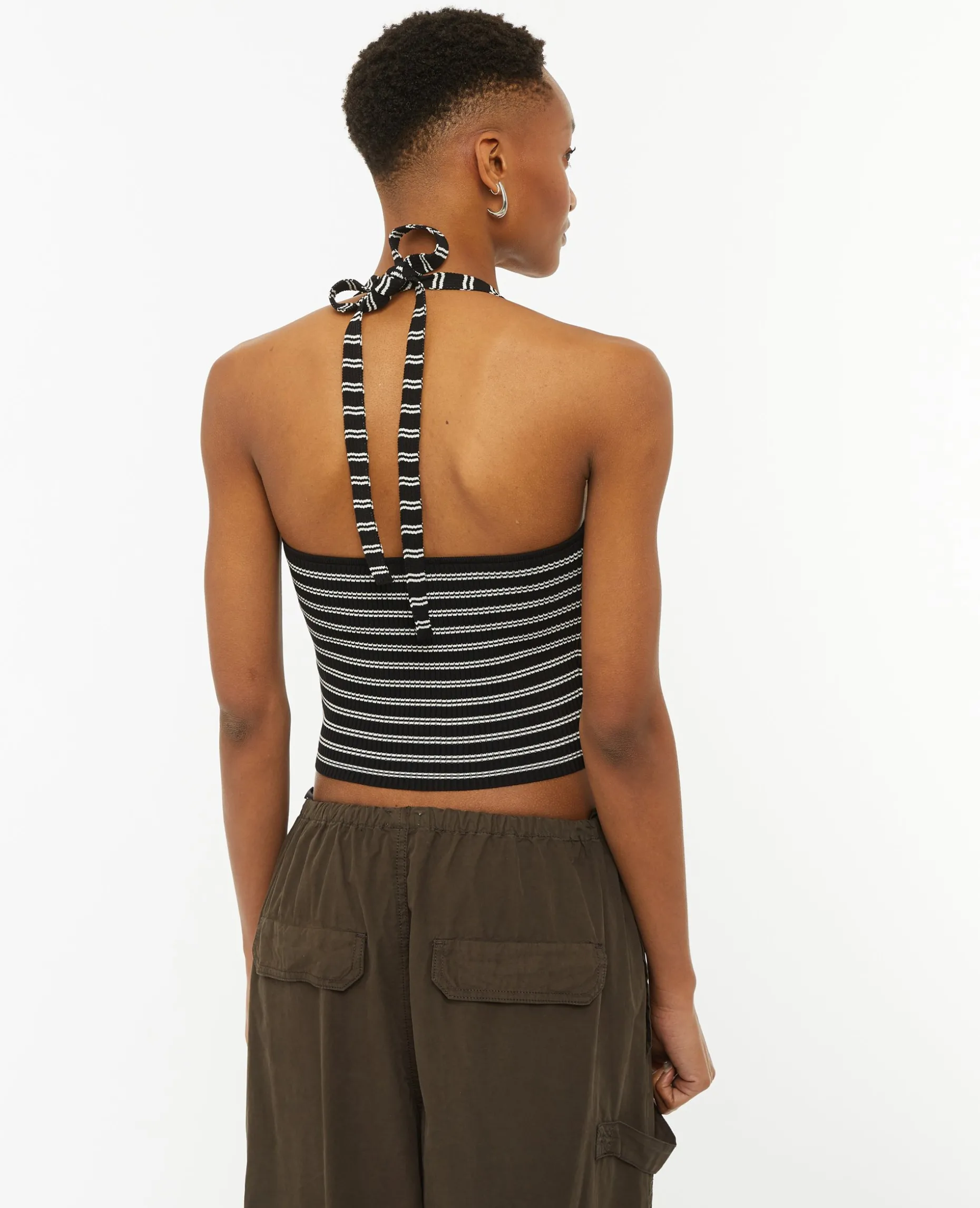 Dos-nu En Maille Tricot Rayée - Noir