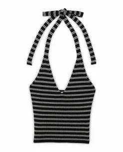 Dos-nu En Maille Tricot Rayée - Noir