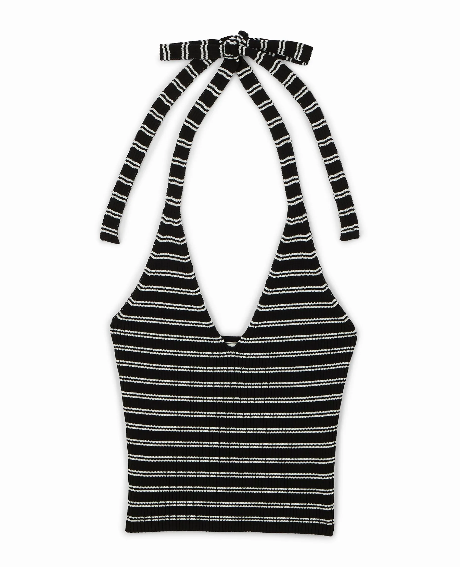 Dos-nu En Maille Tricot Rayée - Noir