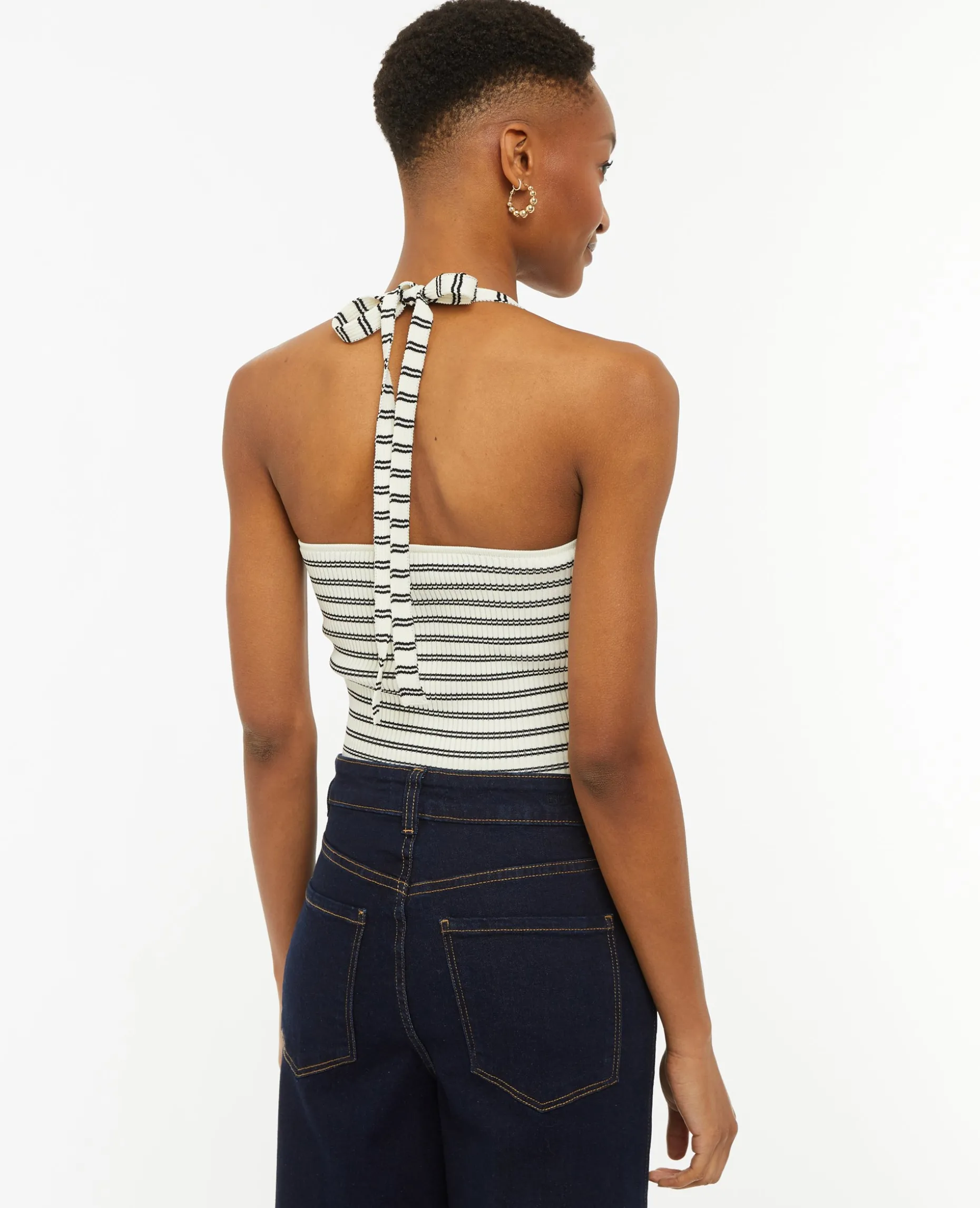 Dos-nu En Maille Tricot Rayée - Blanc