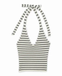 Dos-nu En Maille Tricot Rayée - Blanc