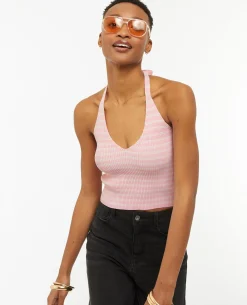 Dos-nu En Maille Tricot Rayée - Rose Clair