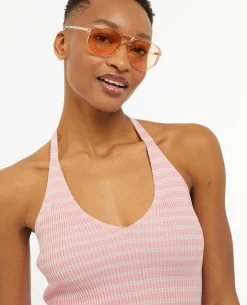 Dos-nu En Maille Tricot Rayée - Rose Clair