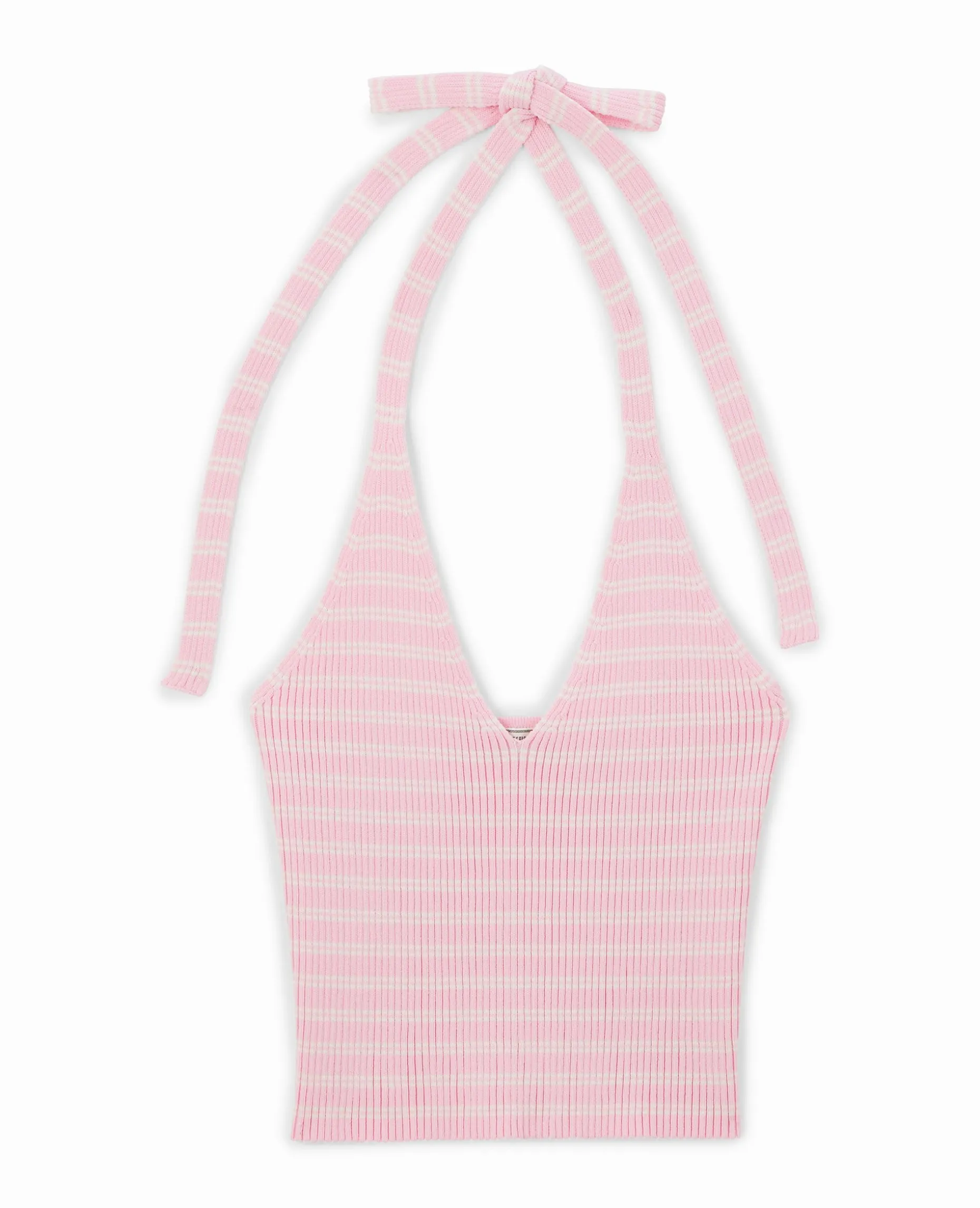 Dos-nu En Maille Tricot Rayée - Rose Clair