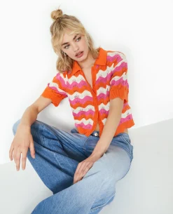 Gilet Avec Col En Maille Ajourée - Orange