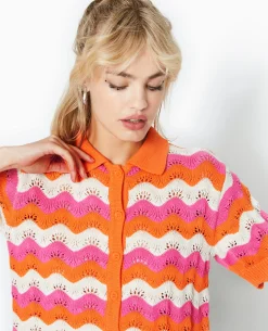 Gilet Avec Col En Maille Ajourée - Orange
