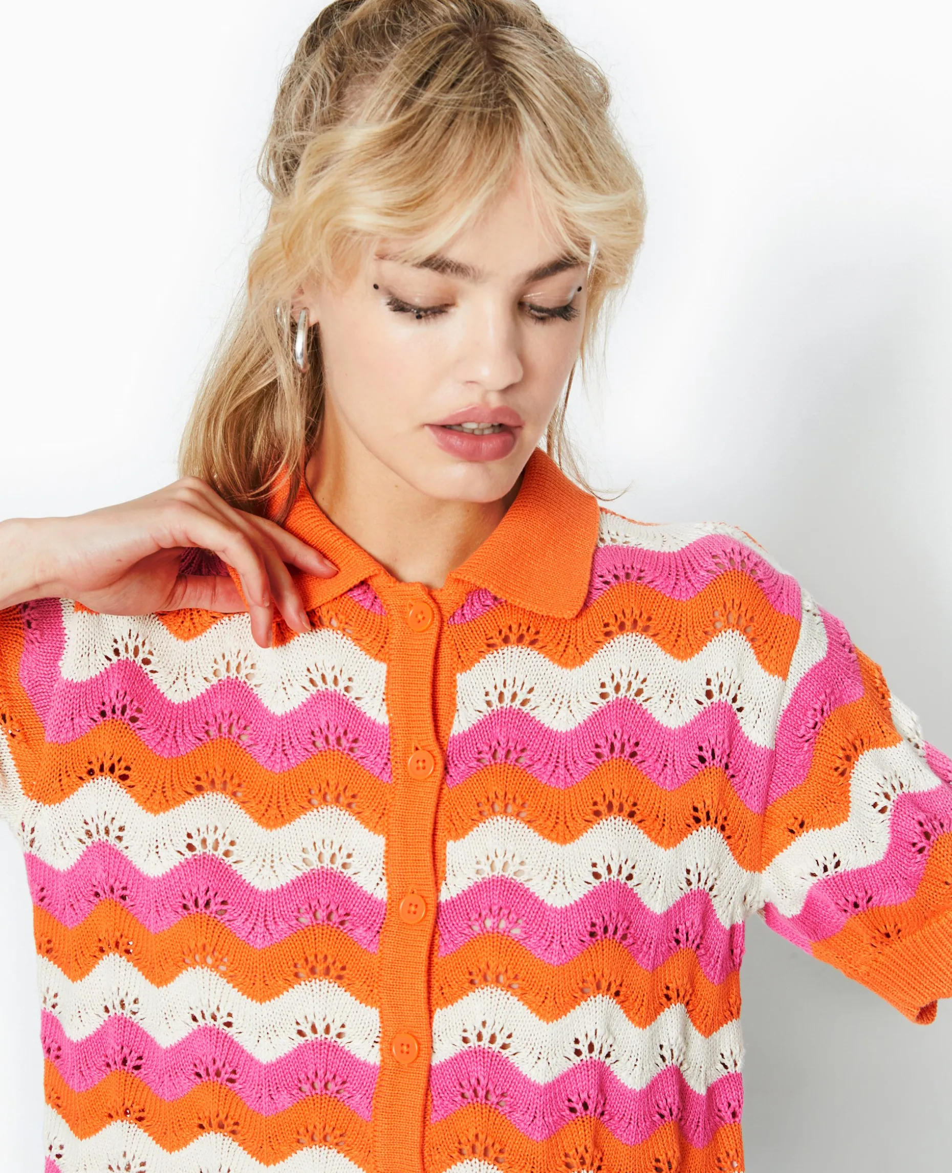 Gilet Avec Col En Maille Ajourée - Orange