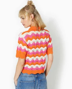 Gilet Avec Col En Maille Ajourée - Orange