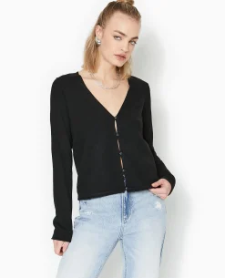 Gilet Col V En Maille Fine - Noir