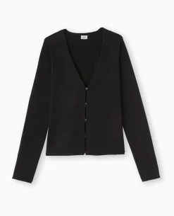 Gilet Col V En Maille Fine - Noir