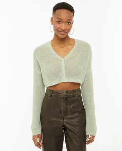 Gilet Court En Maille Ajourée - Vert Clair
