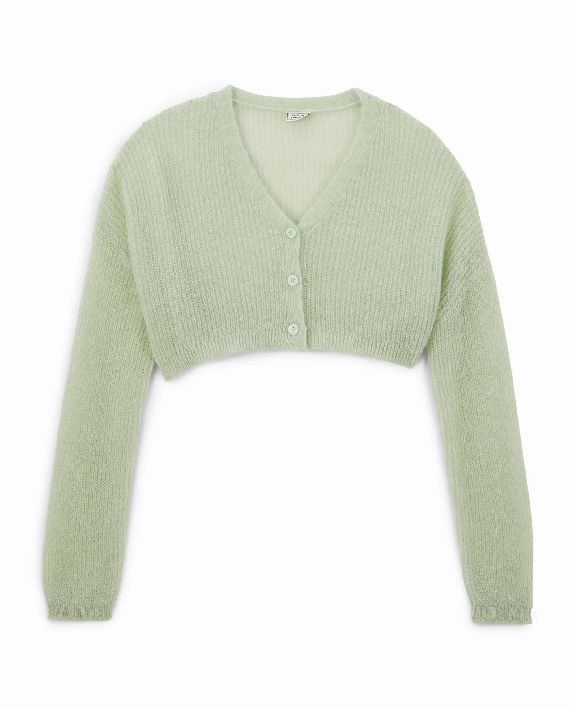 Gilet Court En Maille Ajourée - Vert Clair